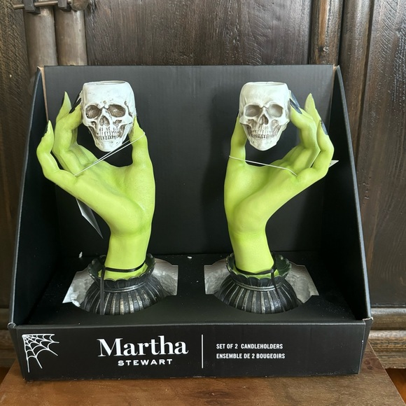 Martha Stewart Witch Hands with Skulls Halloween Candle Holder Set - Picture 1 of 10